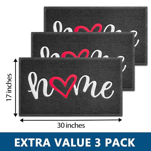 Door Mat 3 Pack Outside Inside Home Doormat 30"x17.5" Durable Floor Mat Non Slip Rug Ultra Absorb Mud Easy Clean Front Doormat for Garage (2'6" x 1'6" / 3pack Home)