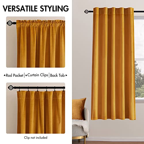 Velvet Blackout Curtains 52x63 inches 2 Panels Mustard Yellow (Mustard Yellow / 52"W x 63"L (Pack of 2))