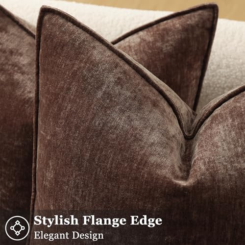 Chenille Dark Brown Velvet Throw Pillow Covers 22x22 Set of 2 (Dark Brown / 22" x 22" (Pack of 2))