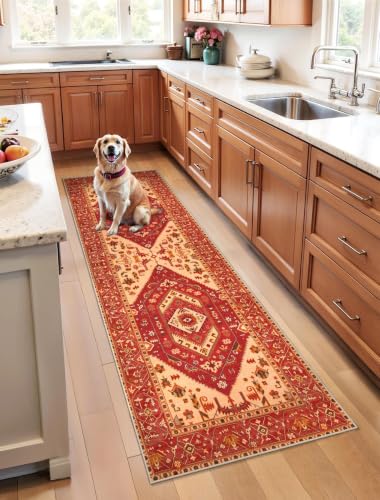 2x6 Washable Non Slip Boho Runner Rug for Hallway (Red/Multi / 2' x 6' (Runner))