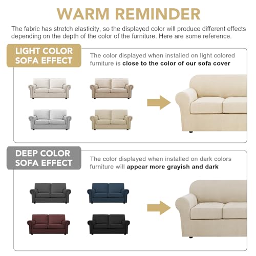 3 Piece Stretch Sofa Covers for 2 Cushion Sofa Couch Covers for Living Room Sofa Slipcovers (Medium-XL / Natural)