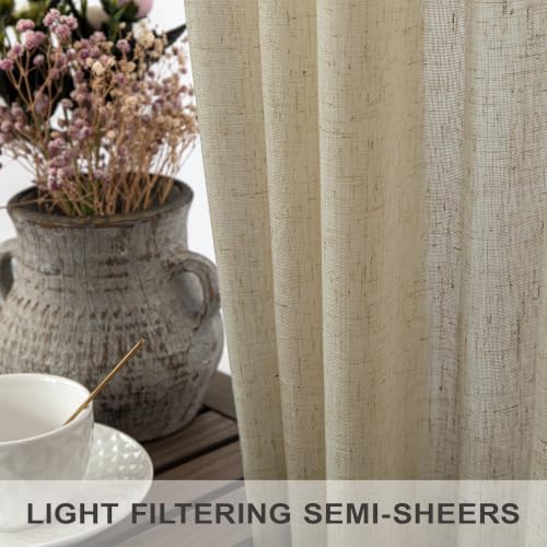 Burlywood Birch Natural Linen Curtains 92 Inch Length 2 Panels Set Back Tab Light Filtering Living Room Curtain Drapes Office Modern Minimalist Decor Farmhouse Boho Neutral Semi Sheer Curtain 92 Long (52"W x 92"L (Pack of 2) / Burlywood Birch)