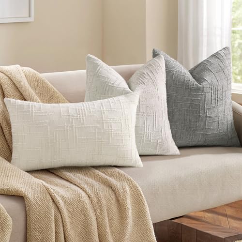 Textured Chenille Throw Pillow Covers 16x16 Set of 2 Grey (Neutral Grey / 16" x 16" (Pack of 2))