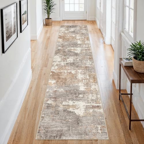 2x8 Runner Rug Washable Abstract (Brown/Brick / 2' x 8')