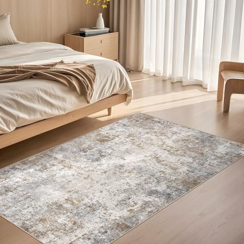 3x5 Entryway Area Rug Washable Neutral Brown Grey Small Carpet (Brown Grey / 3' x 5' (Rectangular))