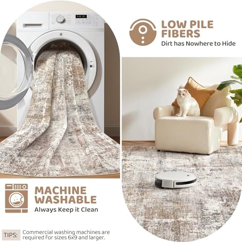 2x10 Washable Runner Rug for Hallway (Brown/Grey/Red / 2' x 10' (Runner))