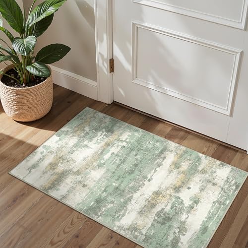 1'5''x2'5'' Green Abstract Area Rug (Light Green/Cream / 1'5" x 2'5" (Rectangular))