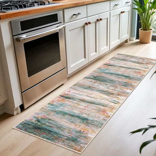 Modern Abstract Kitchen Runner Rug (Green/Turquoise / 2' x 6' (Runner))