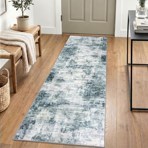 Abstract Runner Rug 2x6 Ft Washable Runners for Hallways (Sage/Grey/White / 2' x 6' (Rectangular))