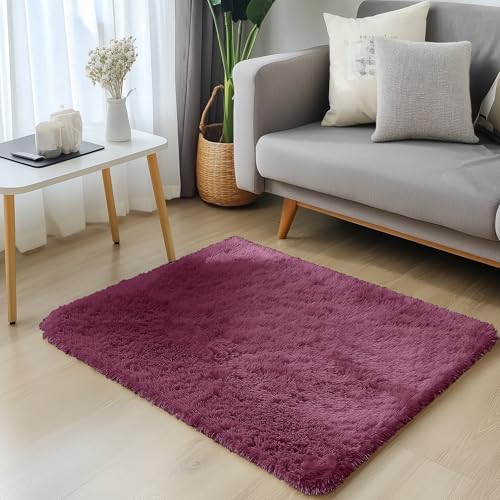 2x3 Machine Washable Small Bedside Rug (2x3 Ft / Burgundy)