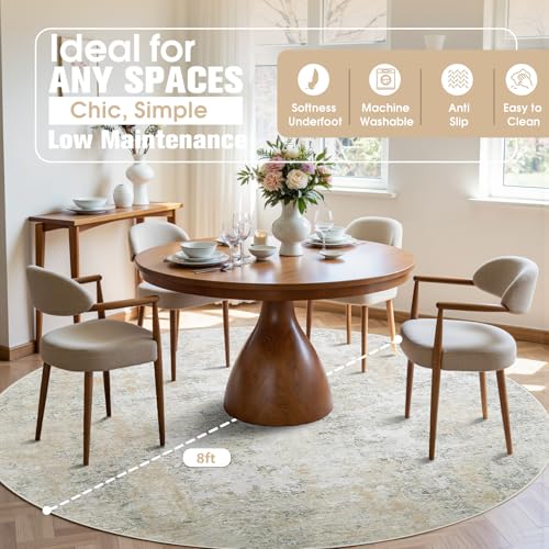 Round Rug 8ft Washable Rug for Dining Room Living Room Beige Grey (Beige/Grey / 8' (Round))