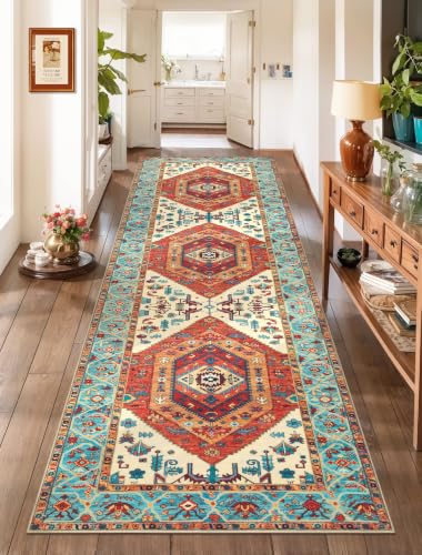 2'6"x8' Washable Non Slip Boho Runner Rug for Hallway (Orange/Multi / 2'6" x 8' (Runner))