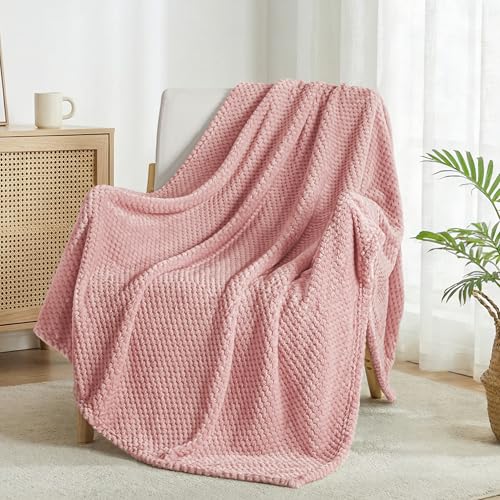 Soft Waffle Fleece Bed Blanket Twin Size (Pink / 60x80 in)