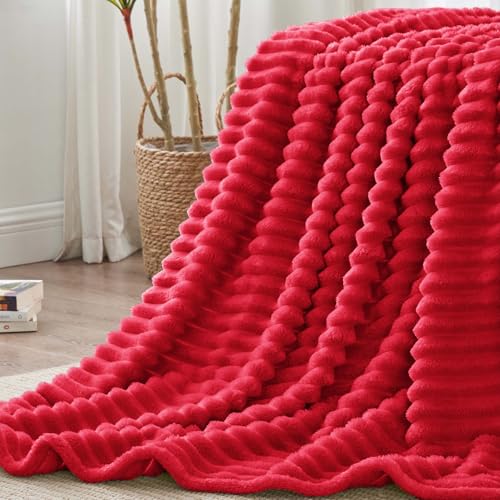 Ribbed King Size Blanket for Bed (Red / King(108"x90"))
