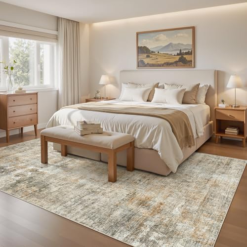 Abstract Area Rug 6x9 for Living Room Washable Rugs Orange (Orange/Brown / 6' x 9' (Rectangular))