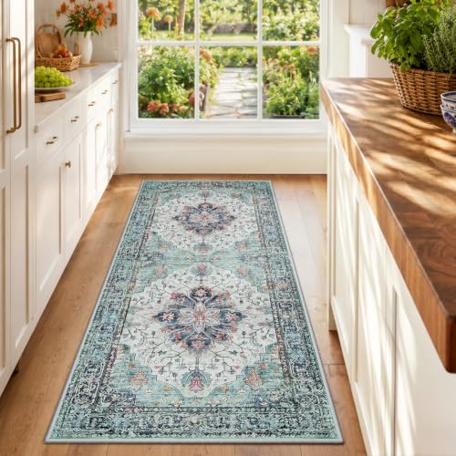 Washable Area Rug (Teal Green/White/Navy / 2' x 6' (Rectangular))
