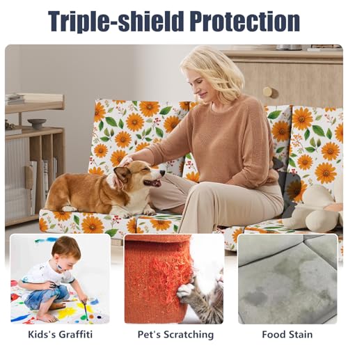 8Pcs Outdoor Cushion Covers (Sunflower / Square-large + Rectangle)