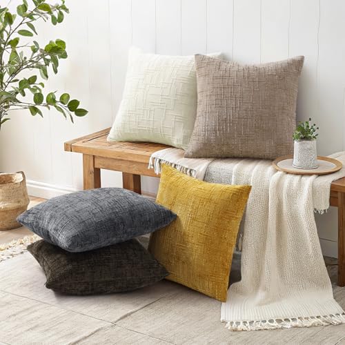 Textured Chenille Throw Pillow Covers 20x20 Set of 2 Dark Grey (Dark Grey / 20" x 20" (Pack of 2))