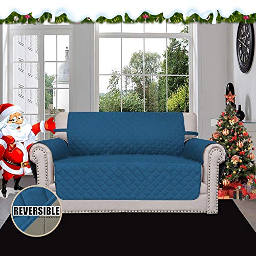 Reversible Couch Cover (Peacockblue/Beige / Medium Loveseat)