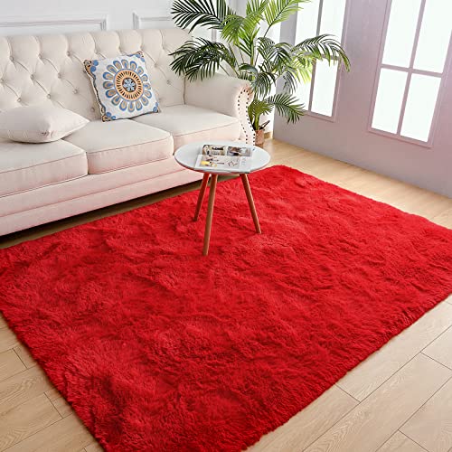 Soft Area Rugs for Bedroom Living Room Plush Fluffy Rug 4x6 (Red / 4' x 6' (Rectangular))