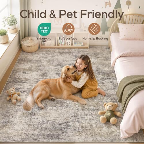 Boho 10x14 Area Rug Living Room Rugs Machine Washable Brown Grey (Brown Grey / 10' X 14' (Rectangular))