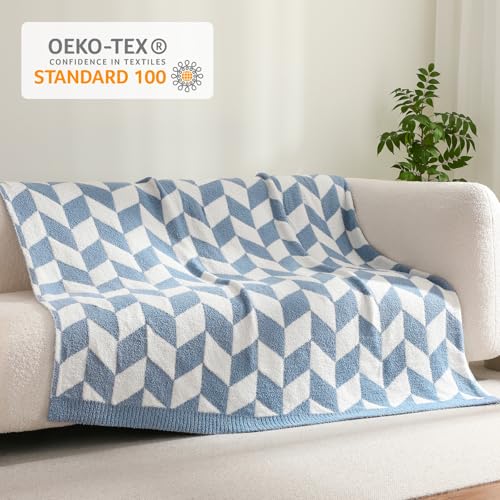 Twin Size Blue Blankets for Bed (Chevron Blue / Twin (60"x80"))