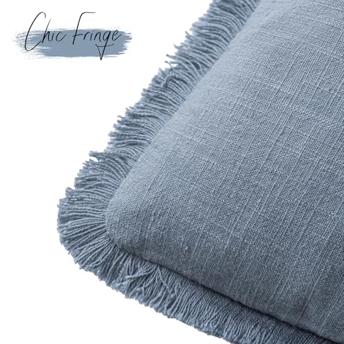 Decorative Linen Fringe Throw Pillow Covers 22×22 Misty Blue (22" x 22" (Pack of 2) / Spring Lake)