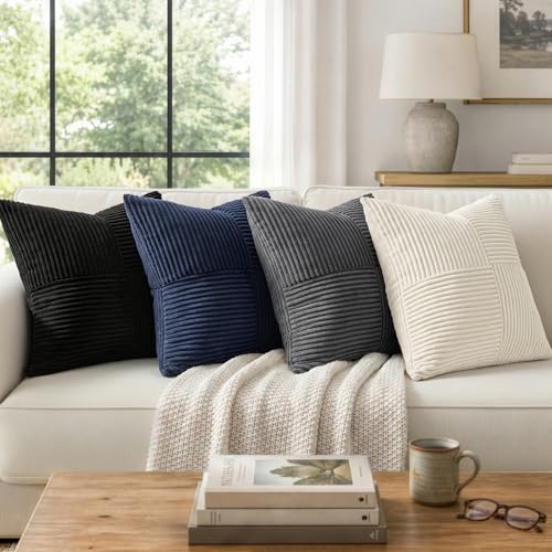 Black Decorative Throw Pillow Covers for Couch 18x18 Inch (18" x 18" (Pack of 2) / Black)