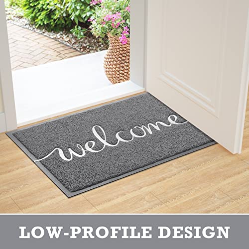 Grey Door Mat Welcome Mats Outdoor Indoor Doormat for Entryway Floor Mat (Grey Welcome / 1'6" x 2'6" (Rectangular))