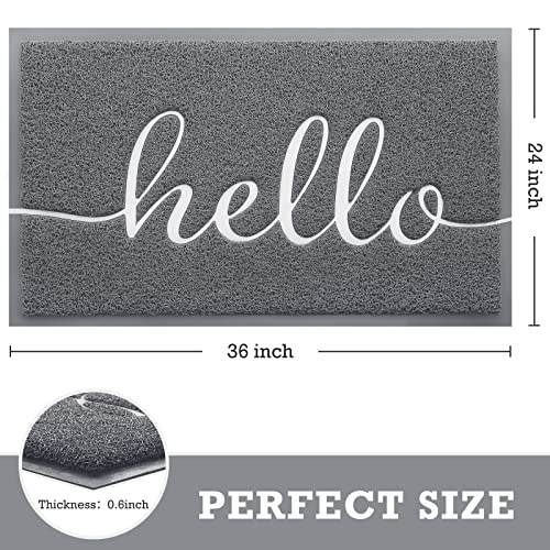 Grey Door Mat Welcome Mats Outdoor Indoor Doormat for Entryway Floor Mat (Grey Hello / 2' x 3' (Rectangular))
