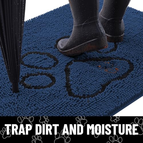 Dog Door Mat for Muddy Paws (30"X20" / Dark Blue and Black)