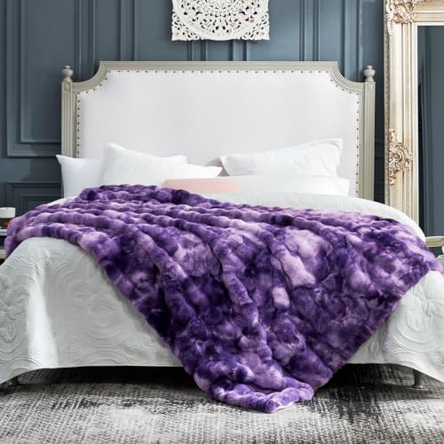 Faux Fur Throw Blanket for Couch (Tie-dye Purple / Twin(60" x 80"))