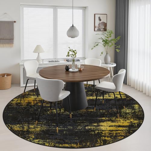 Round Area Rug Living Room (Dark Black Gold / 8' (Round))