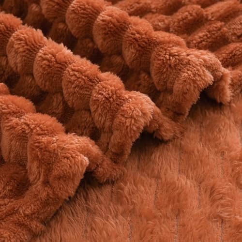 Burnt Orange Throw Blanket 50"×60" Fuzzy 3D Jacquard Decorative (Burnt Orange / 50"×60”)