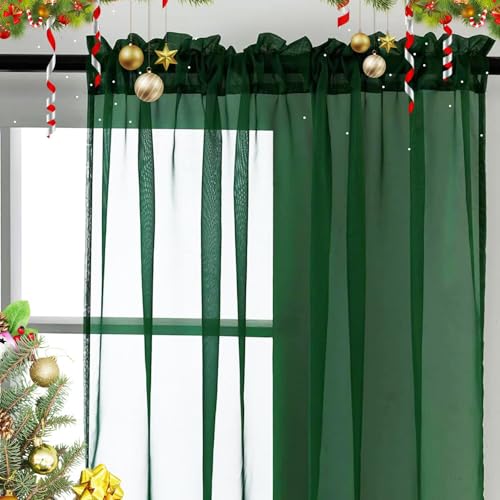 Basic Rod Pocket Sheer Voile Window Curtain Panels White 1 Pair 2 Panels 60 Width 72 Inch Long for Kitchen Bedroom Children Living Room Yard (Foliage Green / 60"W x 72"L (Pack of 2))