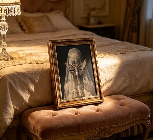 Vintage Gold Framed Death Moth Veiled Woman Wall Art (Veiled Woman / 24"LX16"W)