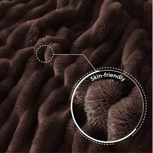 Striped Twin Size Fleece Blanket for Bed (Coffee / Twin ( 60x80 IN ))