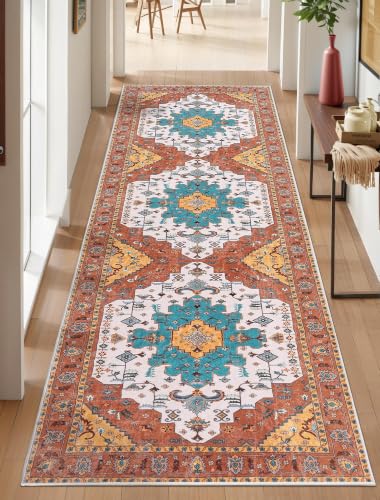 2'6"x8' Washable Non Slip Boho Runner Rug for Hallway (Vintage Orange / 2'6" x 8' (Runner))