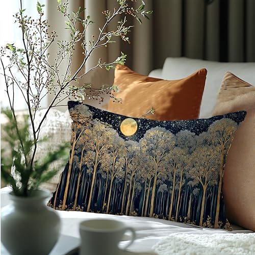 Rustic Dark William Morris Night Forest Moon Decor Pillow Covers 20x12 (Forest-moon 16 / 20" x 12" (Pack of 1))