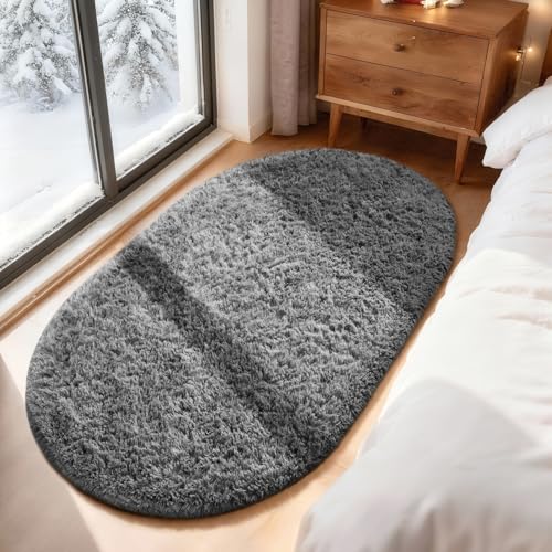 3x5 Oval Rug Bedside Preppy Dorm Area Rug (1- Grey / 3' x 5' (Oval))