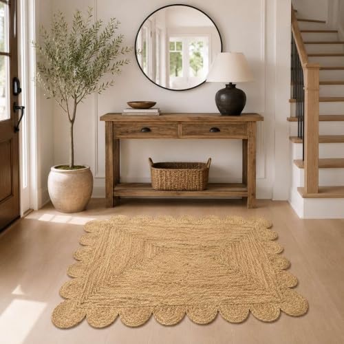 Scalloped Natural Jute Area Rug 4x6 Ft (Natural / 4' x 6' (Rectangular))