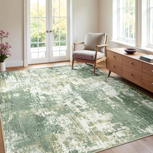 Washable 4'x6' Abstract Area Rug for Living Room Light Green (Green/Gray/Yellow / 4' x 6' (Rectangular))