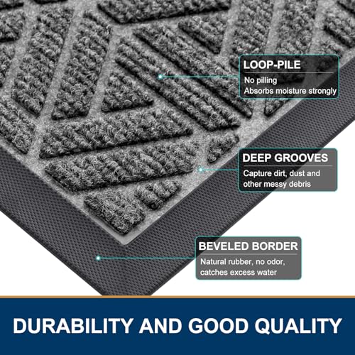 Front Door Mat Outside Entrance (Silver Grey / 35" X 23")