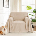 Oversized Armchair Couch Cover for 1 Cushion Couch (71" x 91" / Tassels Edge-khaki)