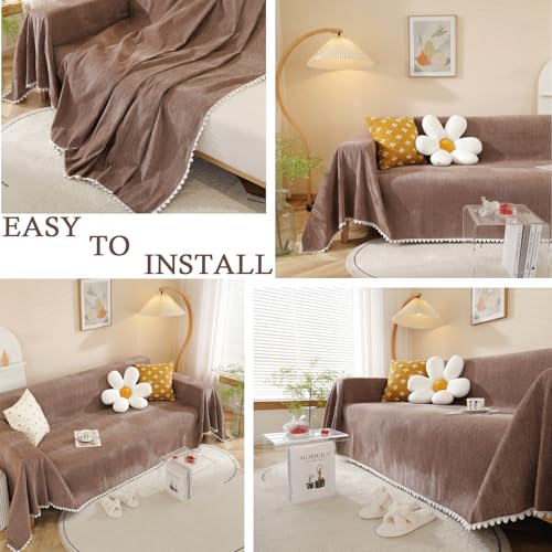 Brown Sofa Covers Slipcover Simple Couch Cover for Pet Dogs Couch Cushion Covers for L Shape Chocolate Sofa Throw Cover Machine Washable Sectional Couch Covers for Living Room (71" x 118" / Daisy:brown)