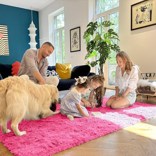 6x9 Machine Washable Large Area Rugs for Living Room (6x9 Ft / Hot Pink)