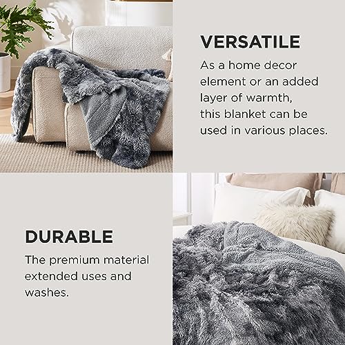 Faux Fur Fluffy Sherpa Fleece Queen Bed Blanket Grey 90"x90" (01- Tie Dye Grey / Queen (90" X 90"))