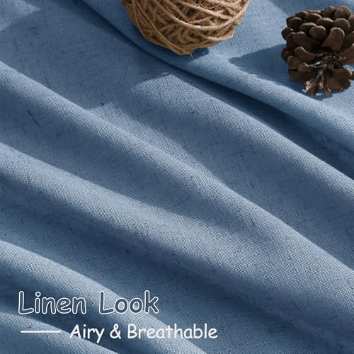 Stone Blue Linen Curtains 96 Inches Long for Bedroom Back Tab Modern Simplicity Farmhouse Coastal Decor Light Filtering Curtain for Living Room Dinning Room 52x96 8 FT (52"W x 96"L (Pack of 2) / Stone Blue)