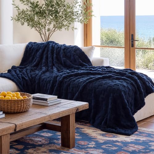 Checkered Soft Cozy Queen Blanket for Bed (06 Navy / Queen (90" X 90"))