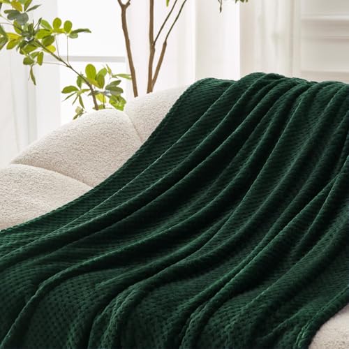 Large Waffle Fleece Throw Blanket for Couch (Green / 50x70 in)